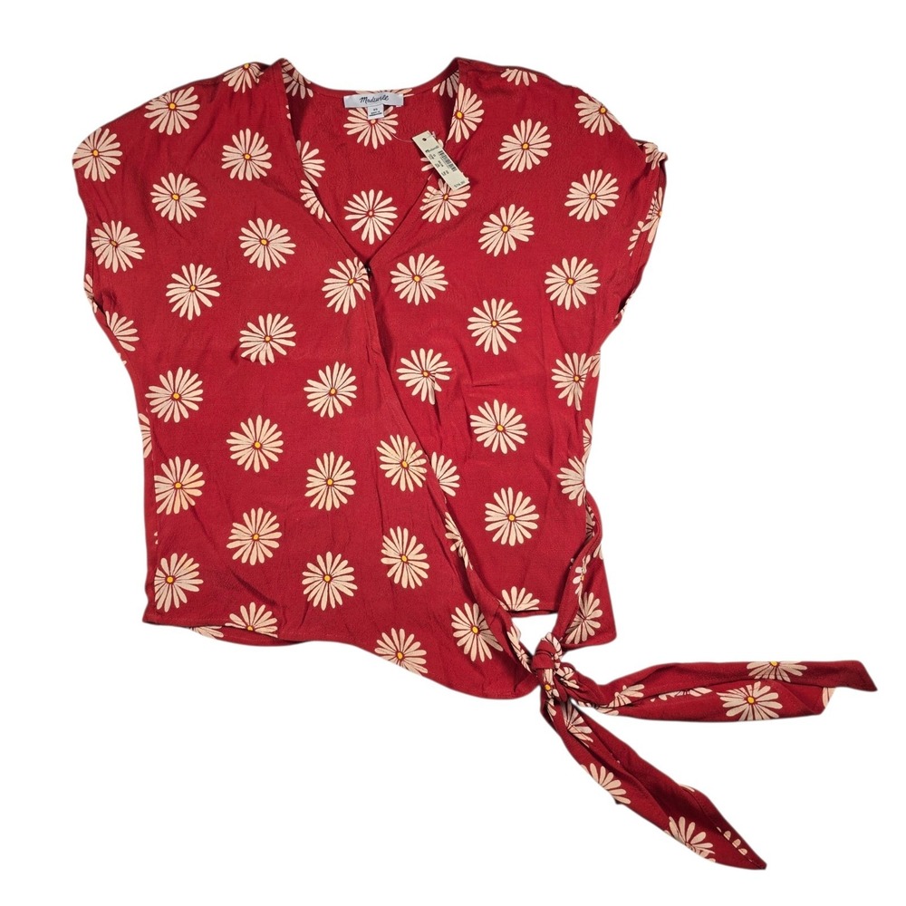 Madewell Cropped Orange Floral Daisy Daydream Sash-Tie Wrap Top Women's XS NWT